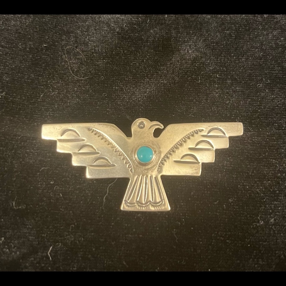 Vintage Silver & Turquoise Thunderbird Pin